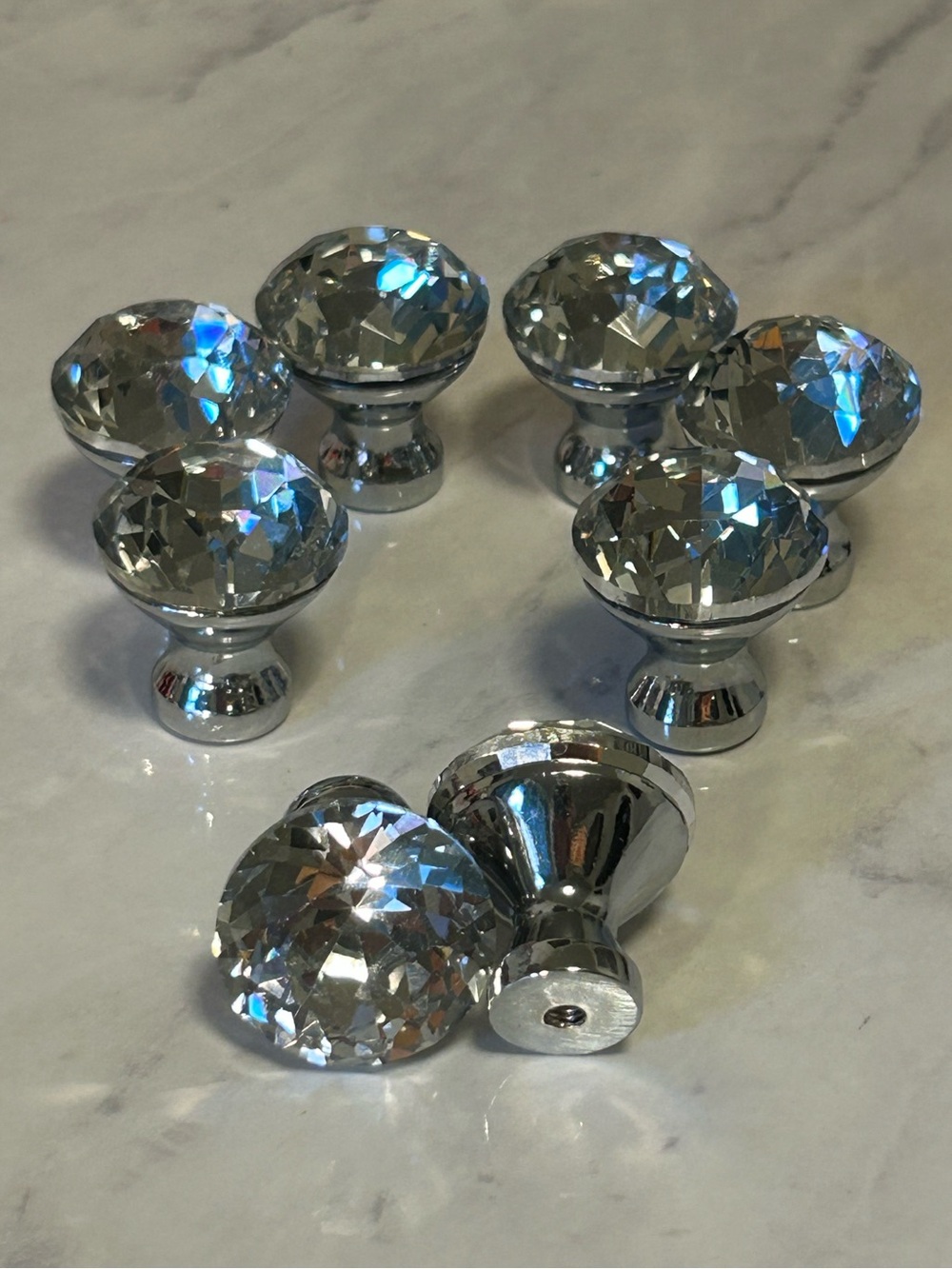 Crystal Facet Cabinet Knobs - Set of 8